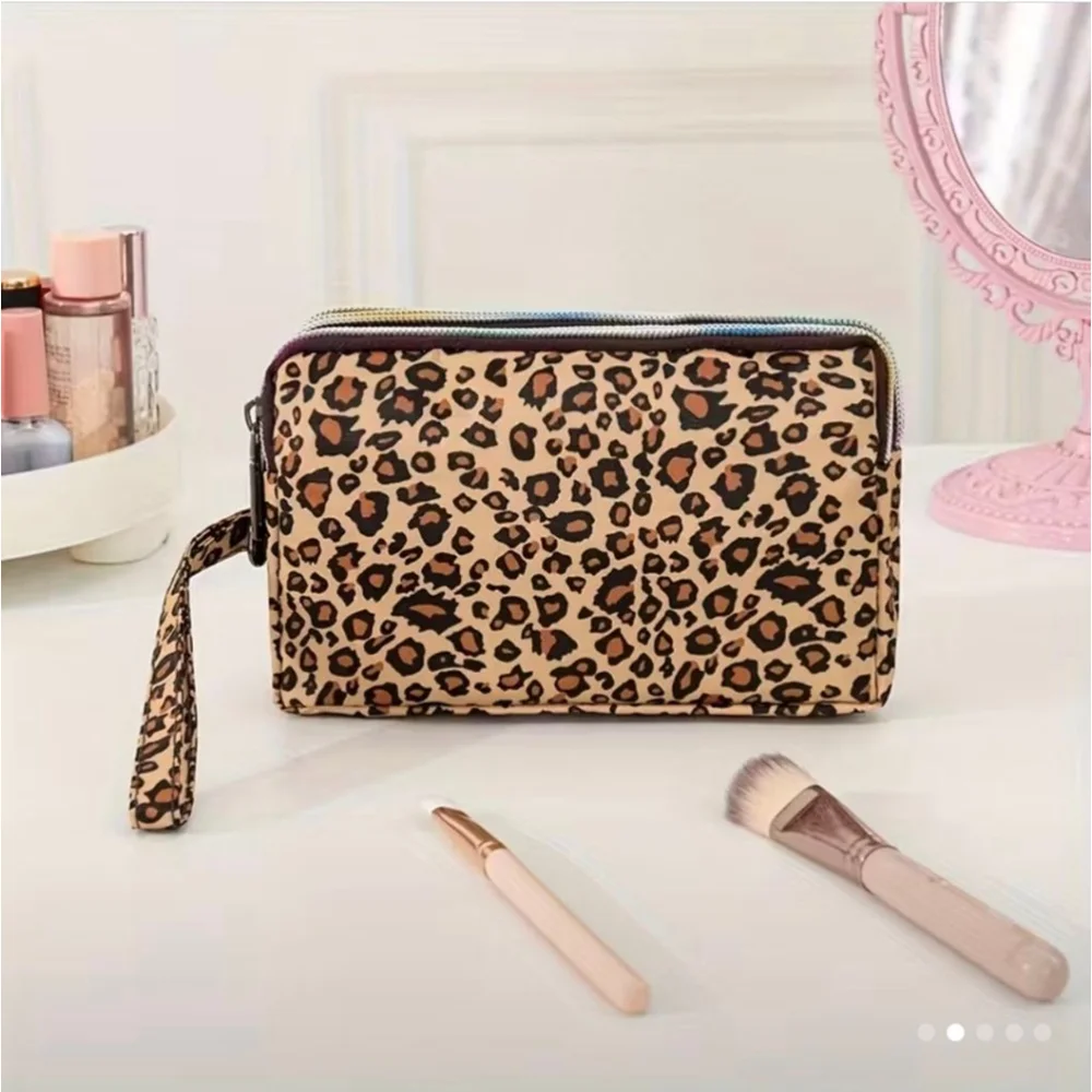 Women's Leopard Print Cosmetic Bag One Size Beige Brown